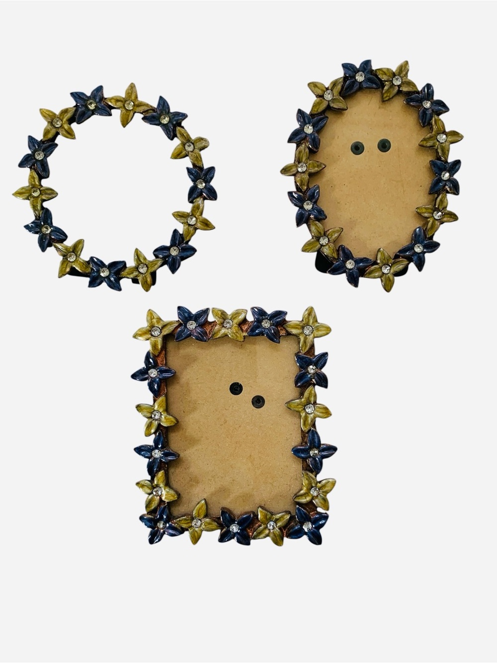 Pier 1 Imports Jeweled Enamel Floral  Rhinestone Accent Picture Frames Set of 3